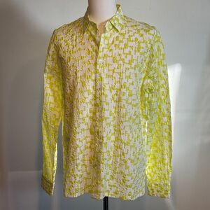 NWOT Hermès Paris 2021SS Neon Green White H Motif Cotton Button Down Shirt